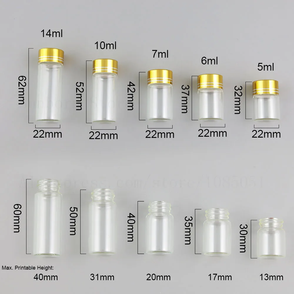 Refillable Glass Essential Oil Vials Bottles Containers with Gold Silver Aluminium Screw Cap 5 ml 6ml 7ml 10ml 14ml 30PCS | Красота и