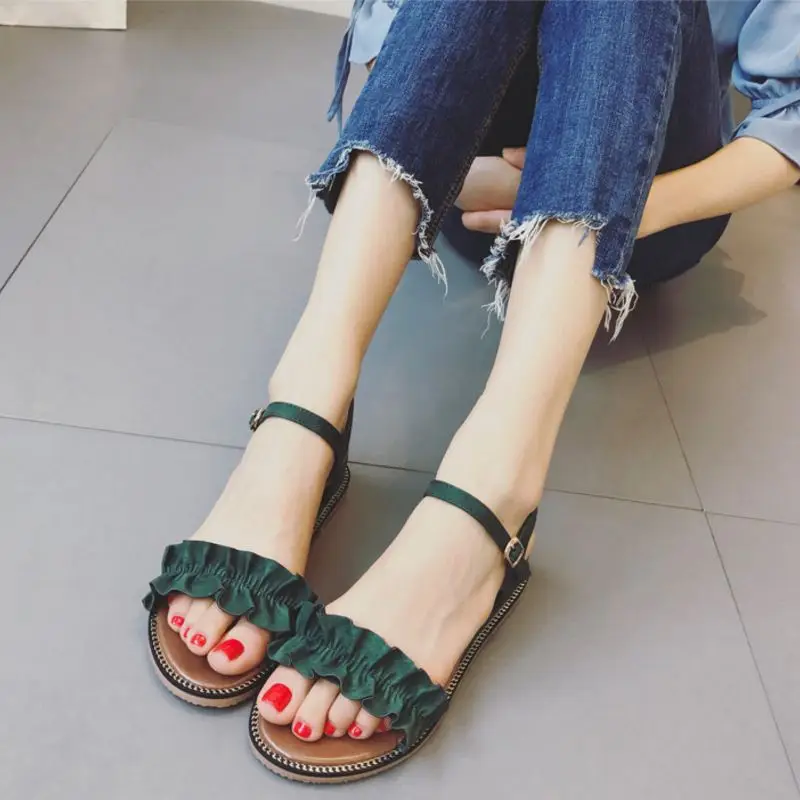 RAZAMAZA Винтаж Женские туфли-лодочки сандалии Ремешок на щиколотке оборками с