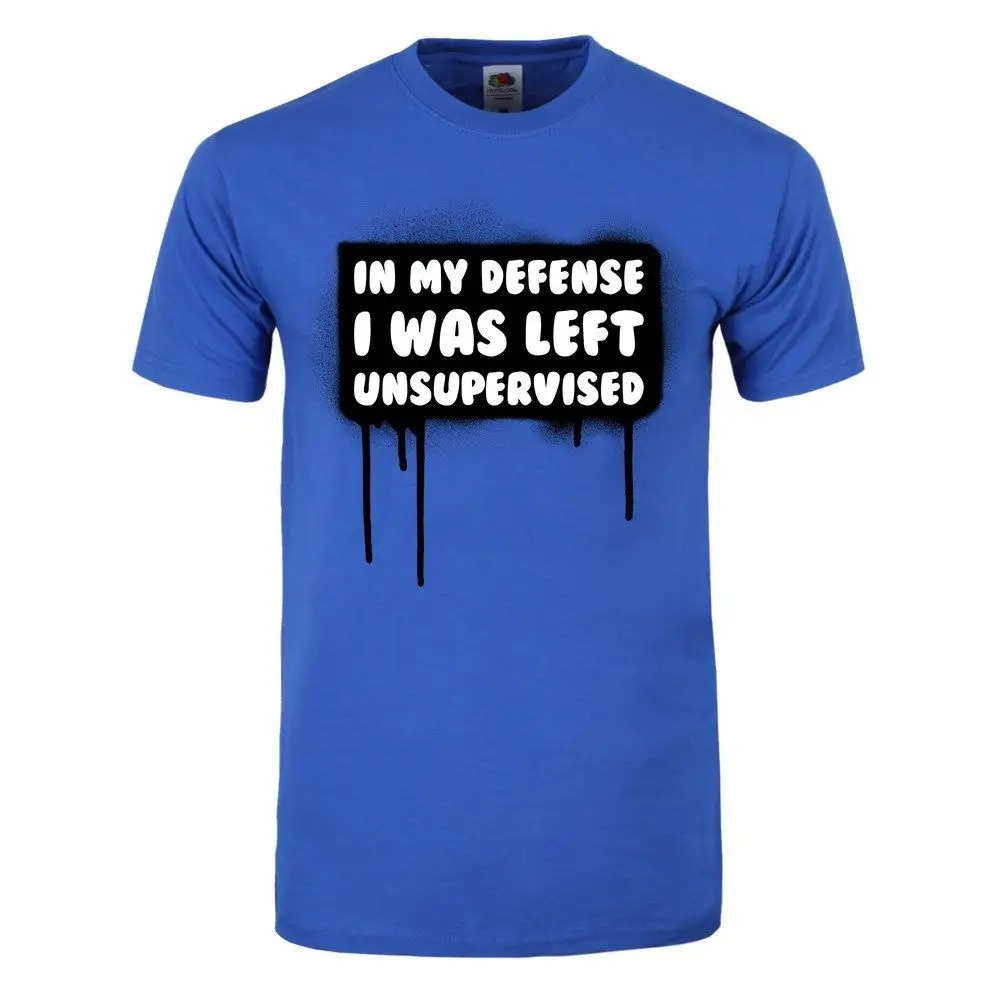 

In My Defence I Was Left Unsupervised Men's Blue T-Shirt Novelty Cool Tops Men'S Short Sleeve T shirt