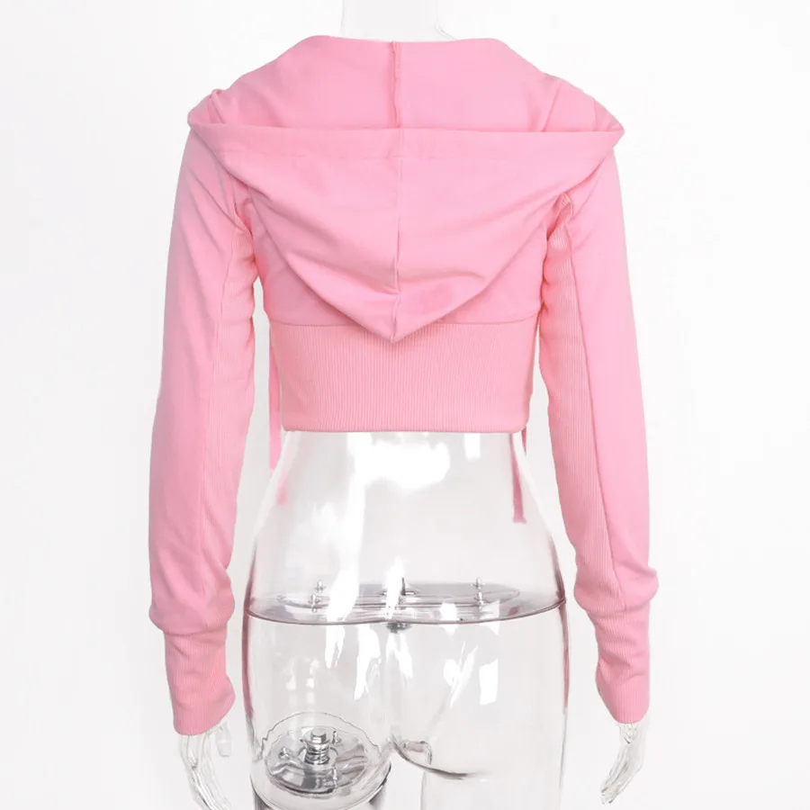 

Casual Crop Top Long Sleeve Patchwork Outerwear Women 2019 Autumn Winter Zipper Cropped Jackets Solid Slim Hooded Coats casacas