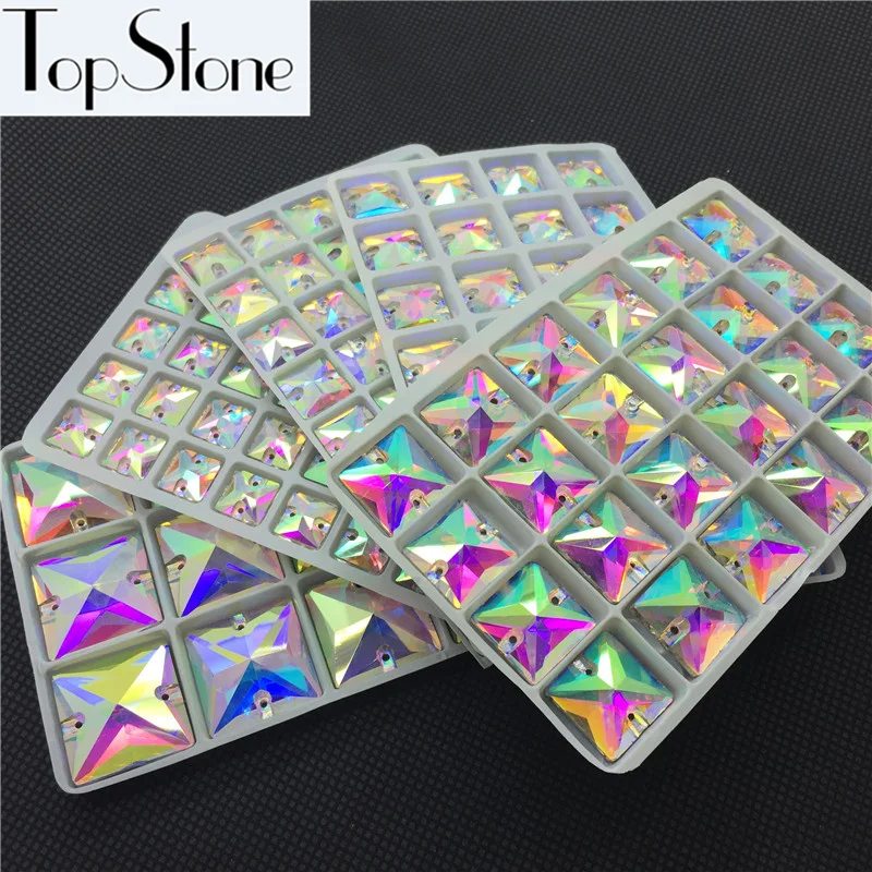 Квадратный пришивной камень TopStone прозрачный кристалл AB цвет 10 12 14 16 22 мм шитье с