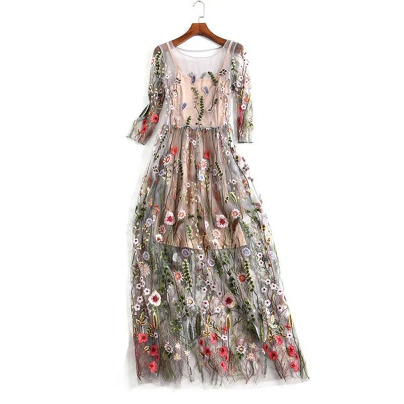 2019 Новый Для женщин в богемном стиле Vestidos винтажный вышитый с цветочным узором