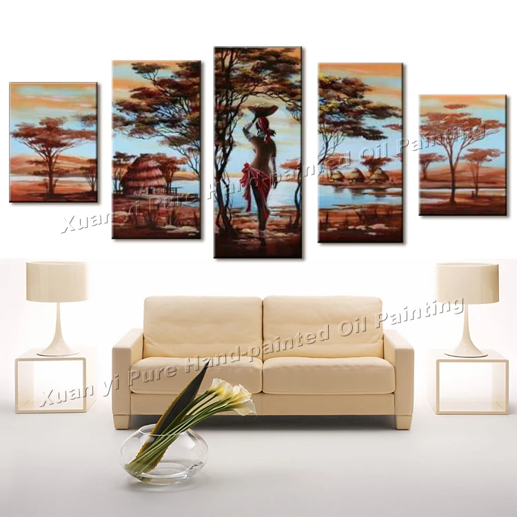 100% ручная роспись большая стена искусство дерево Африканская женщина Рисунок