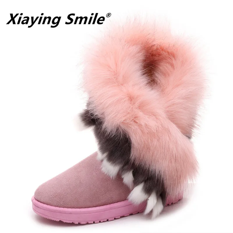 Женские Нескользящие сапоги Xiaying Smile зимние теплые до середины икры на платформе