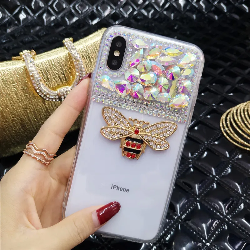 Luxury Gem Metal Bee Rhinestone Soft Phone Cases For SamsungS5 S6 S7 S8 S9 S10 PLUS Fashion Fundas NOTE5 8 9Back Cover Coque | Мобильные