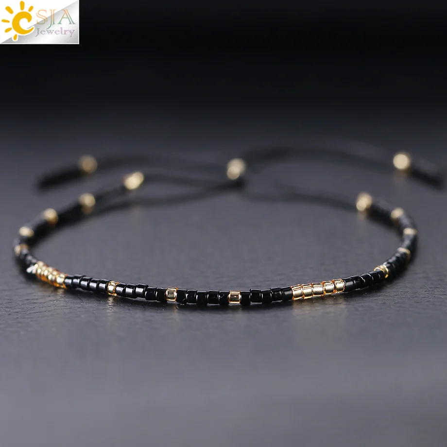 Мини браслет CSJA с кристаллами и бусинами в богемном стиле черного цвета miyuki delica