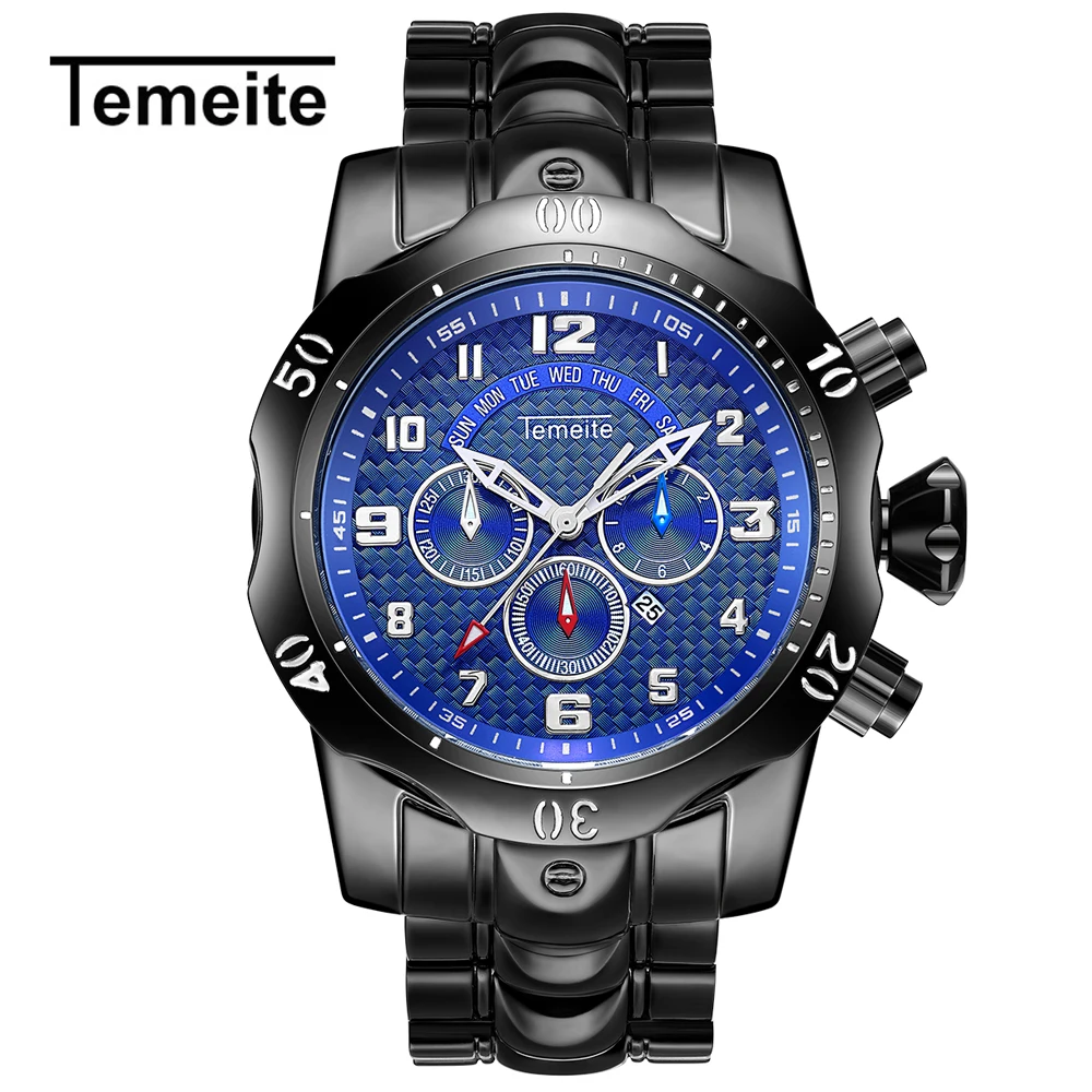 Temeite 14 Relogio Masculino Мужские кварцевые часы TEMEITE часы мужские роскошные золотые деловые мужские часы водонепроницаемые наручные часы - Цвет: Temeite 14