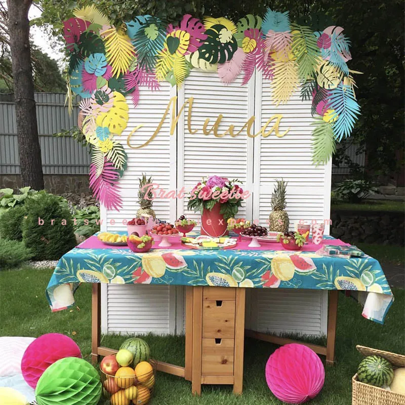 Гавайский Фламинго Вечеринка фон Искусственные цветы листья гигантские