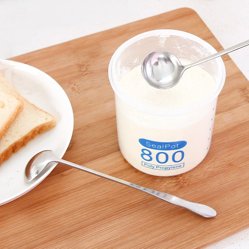 Домашняя столовая посуда молочно-чайная железная ложка с длинной ручкой, маленькая, утолщенная, из нержавеющей стали для перемешивания кофе.