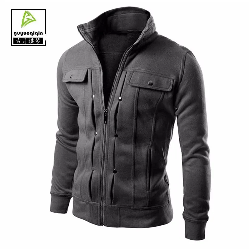 2017 Fashion Autumn Hoodies Men Sweatshirts Stand Collar Zipper Button Decorated Sportswear Moletom 5 Colors 4XL | Мужская одежда