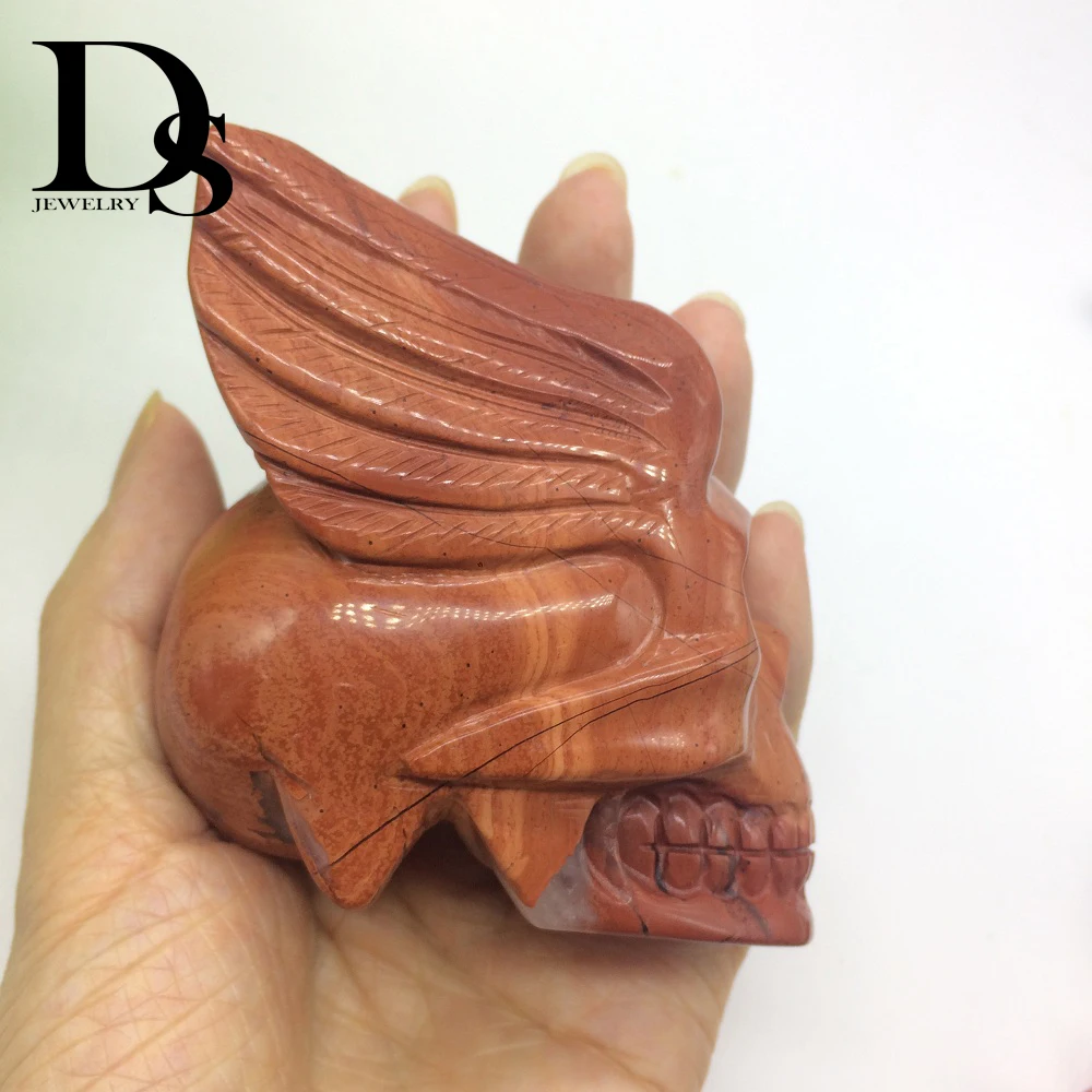 

3" Natural Red Jasper Skull Figurine Crystal Demon Angel Wing Quartz Jade Stones Reiki Minerals Specimens Healing Decoration