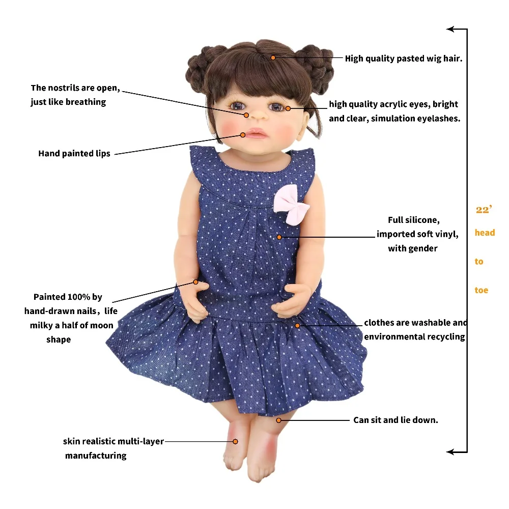 Новинка, 55 см, силиконовый корпус, Reborn Girl, Реалистичная кукла, сделай сам, волосы для новорожденных, принцесса, игрушки для малышей, Bonecas, водонепроницаемый подарок на день рождения
