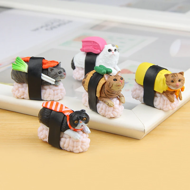 5pcs/lot Cute Sushi Cat PVC Figure Toy Meow Mascot Mini Figurines DIY Home Decor Cats Crafts Collectible Model Dolls LTT9432