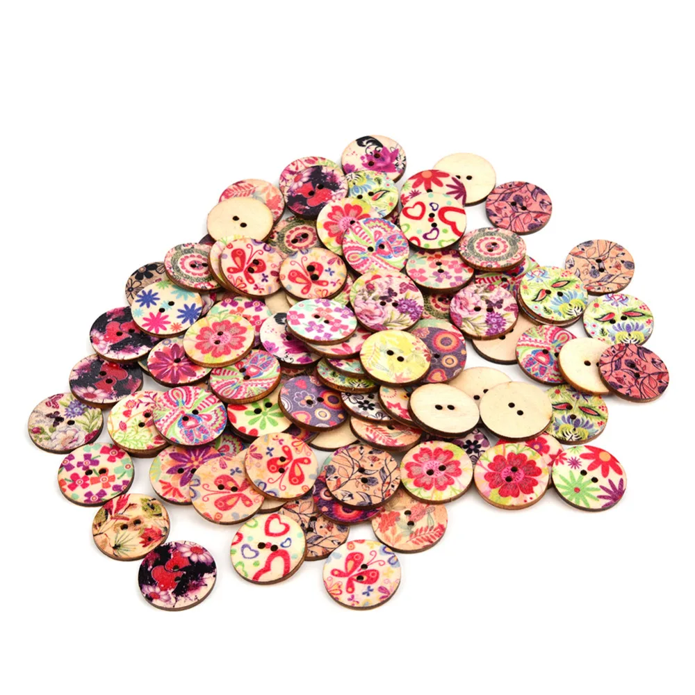 100 шт./лот деревянные пуговицы с 2 отверстиями в ретро стиле окрашенные винтажные
