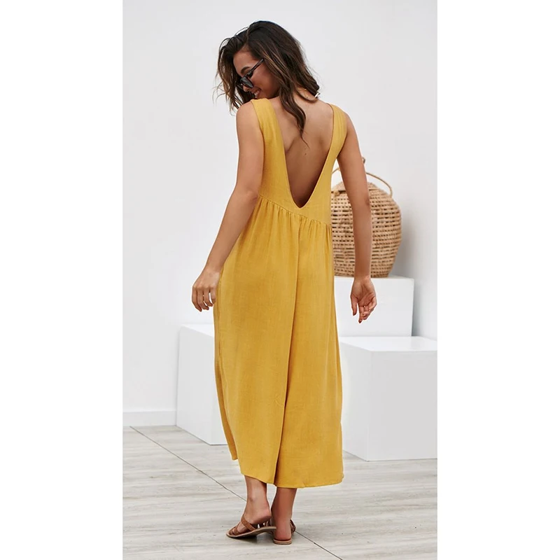 Модный женский повседневный комбинезон свободная пляжная одежда цельный костюм