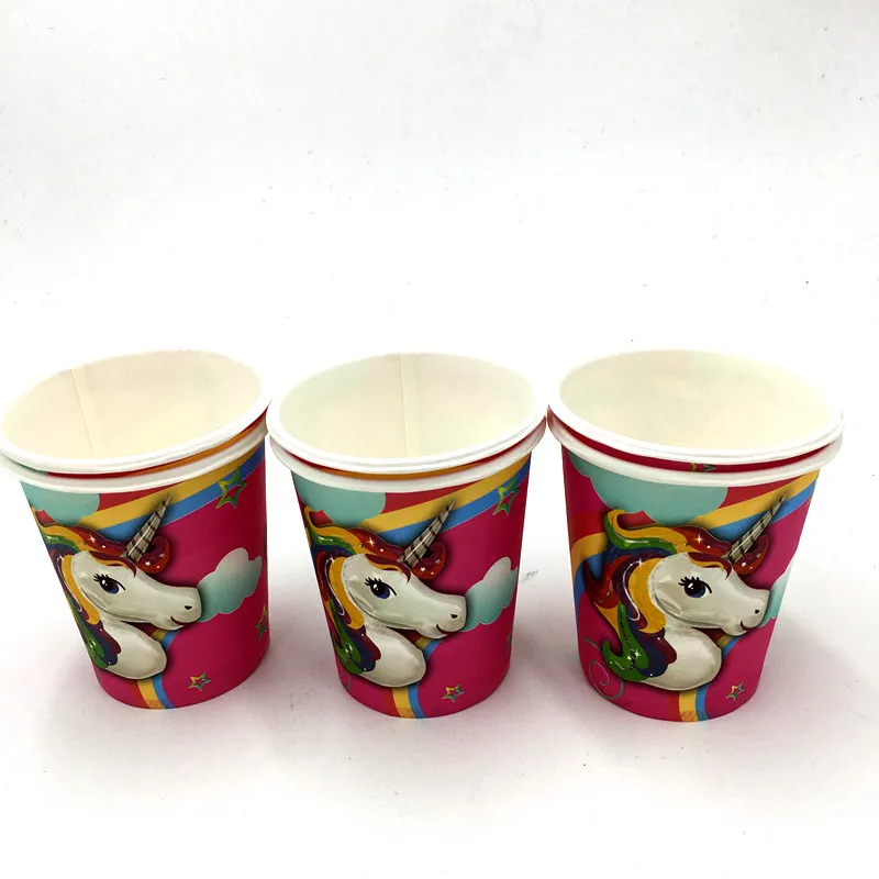 10 шт./лот чашки с единорогом Детские принадлежности для дня рождения бумажные