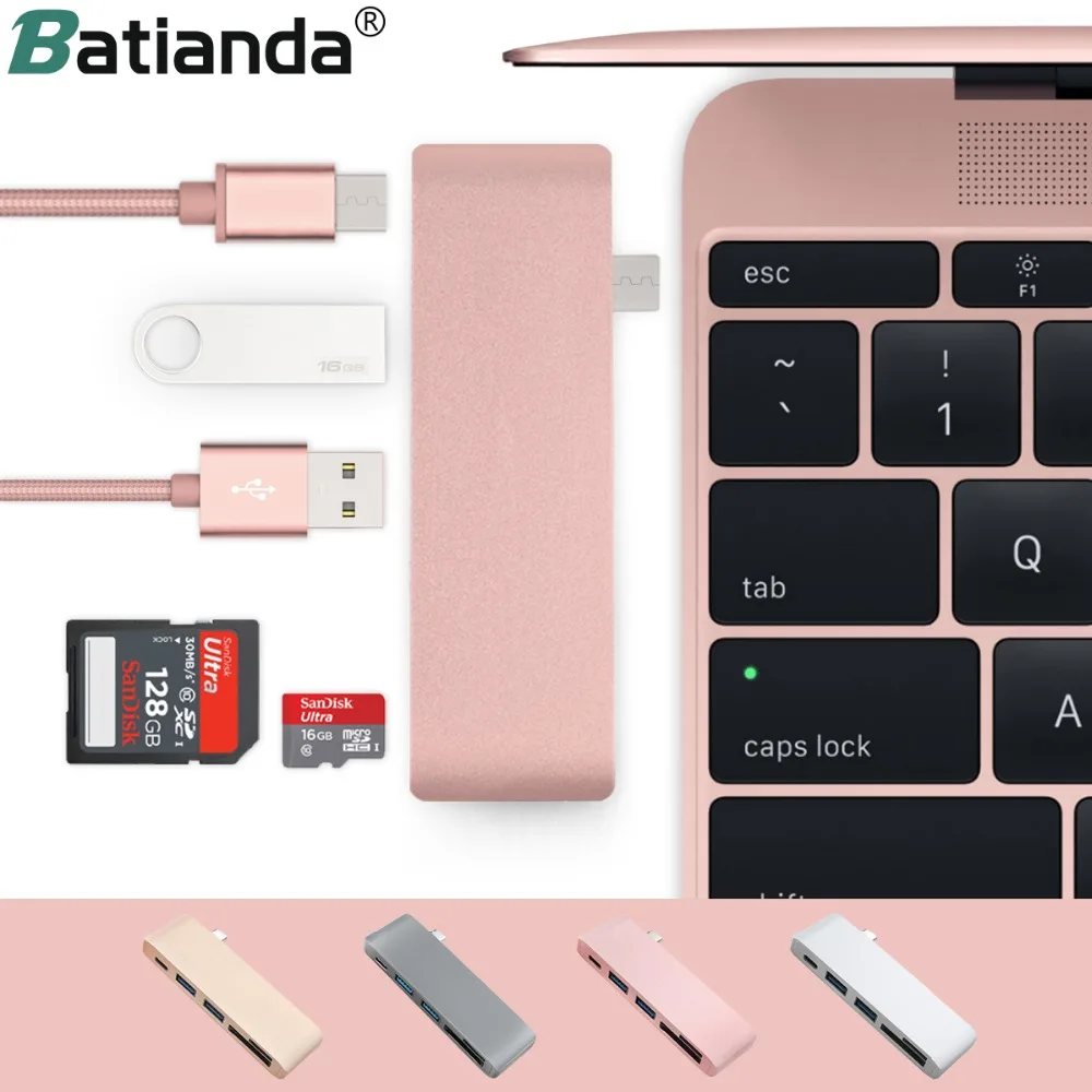 5 в 1 USB-C адаптер с 2 USB 3,0 портами Micro SD устройство для чтения памяти type-C USB 3,0 концентратор для нового Macbook Pro Air A1932/retina 12