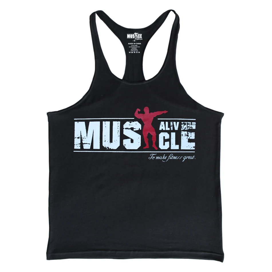 Black Muscle Alive мужские стринги для бодибилдинга, брендовая спортивная одежда, футболки для мужчин, для фитнеса, мужская рубашка без рукавов, одежда для тренировок - Цвет: Black