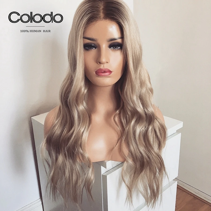 Colodo несекущиеся бразильские вьющиеся волосы Remy парики пепельный блондинка Синтетические волосы на кружеве парик с детскими волосами предварительно 13x6 Синтетические волосы на кружеве парики из натуральных волос для Для женщин