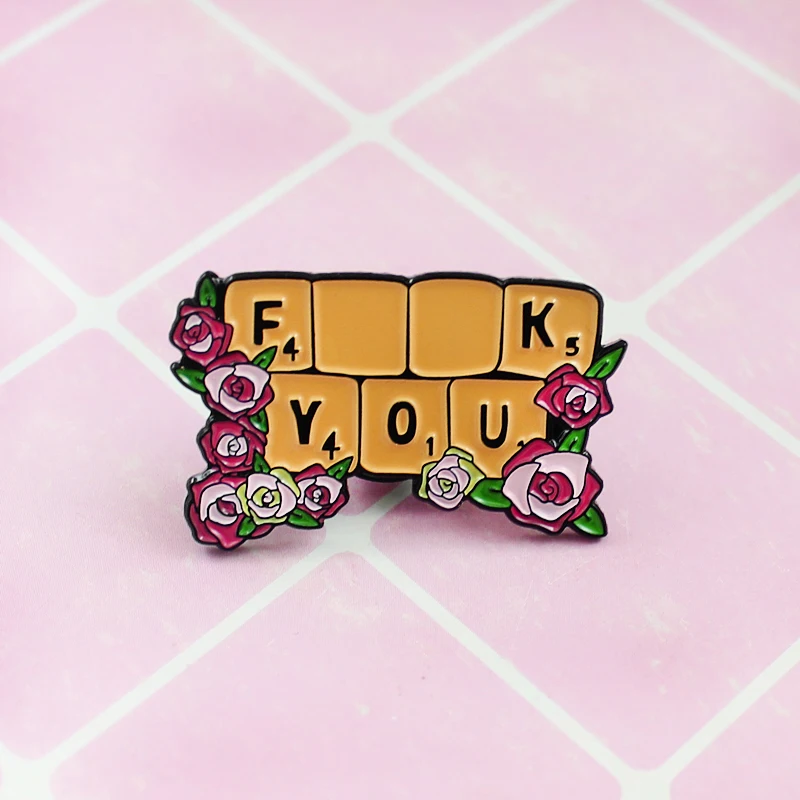 Гламурные булавки Цветочная клавиатура буква FK You Rose значок для влюбленных броши