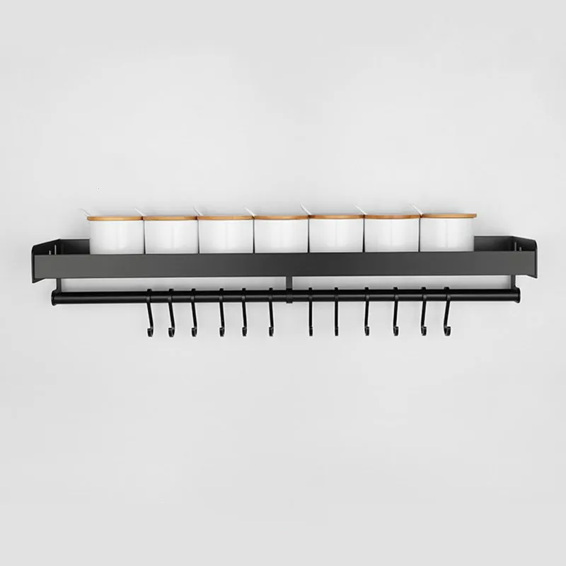 

Punch-free shelf wall-mounted black shelf knife holder wall hanging seasoning storage rack hanging rod kitchen storage XI3081558