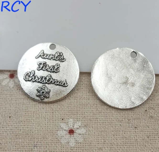 

Top Quality 5 Pieces/lot 25mm Letter Engraved Aunt's first christmas charm family charms word charms for diy