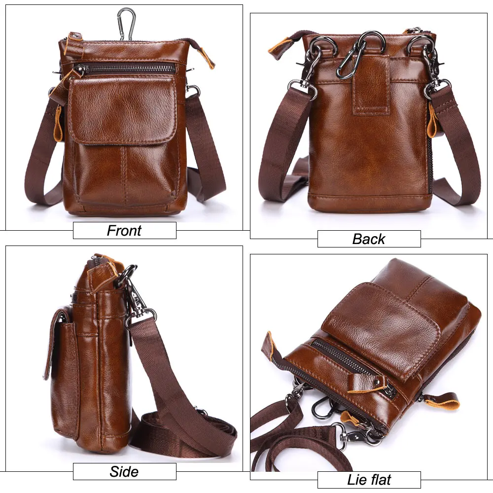 Кофе MISFITS Genuine Leather Men Messenger Bag Hot Sale Male Small Casual Crossbody Shoulder Bags Travel New Waist Packs Man Handbags - Цвет: Кофе