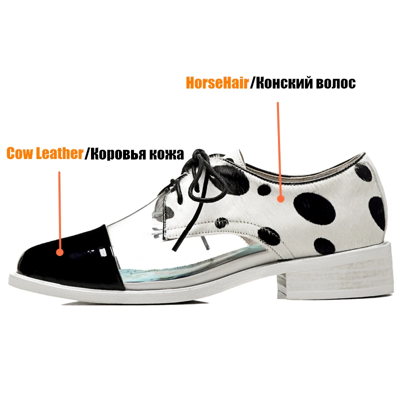 Женские весенние туфли лодочки в горошек из натуральной кожи на прозрачном