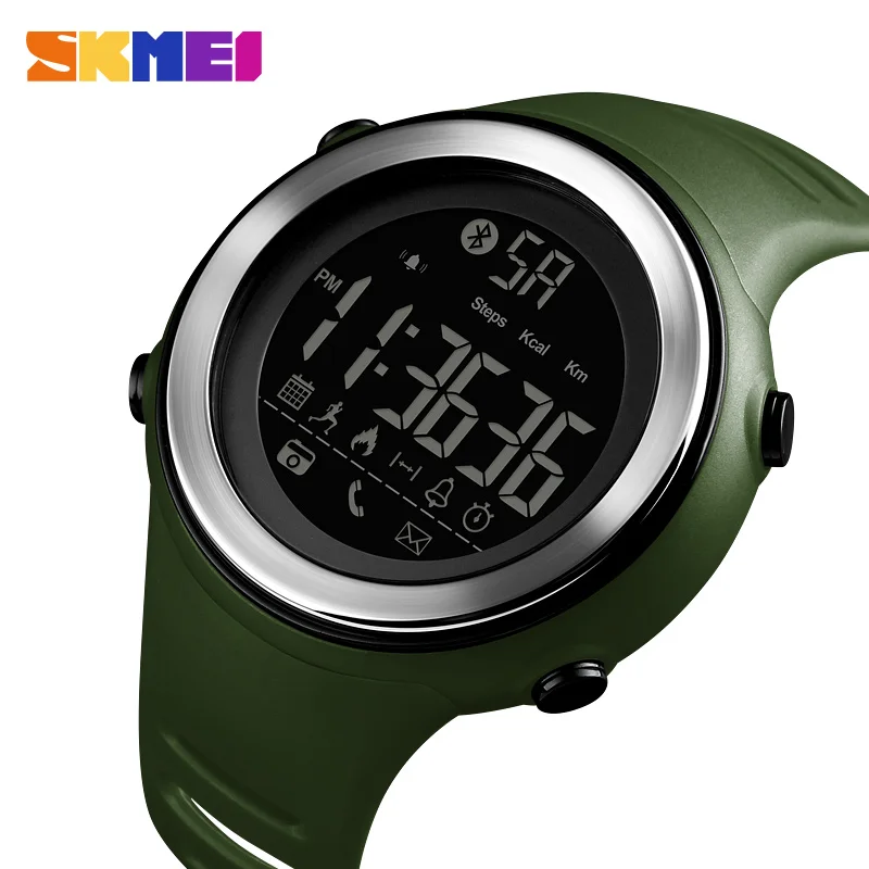 green SKMEI Bluetooth Смарт часы фитнес Шагомер бег калорий сообщение напоминание Smartwatch водонепроницаемые цифровые спортивные часы для мужчин - Цвет: green