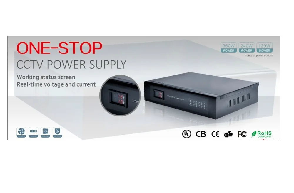 Блок питания с универсальным креплением на стойке 1.5U DC12V 9 CH 10A UL для камеры
