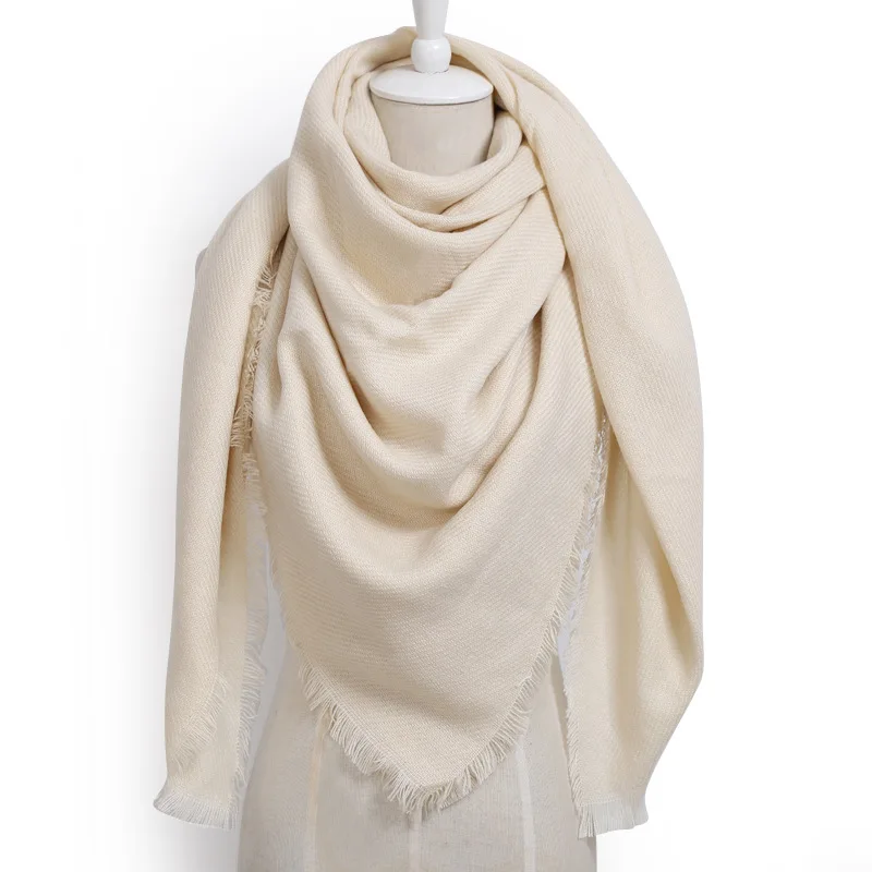 beige square scarf Роскошный брендовый зимний кашемировый шарф для женщин,, квадратный акриловый большой шарф, обертывания, шерстяные шали шарфы, теплый хиджаб с украшениями - Цвет: beige square scarf
