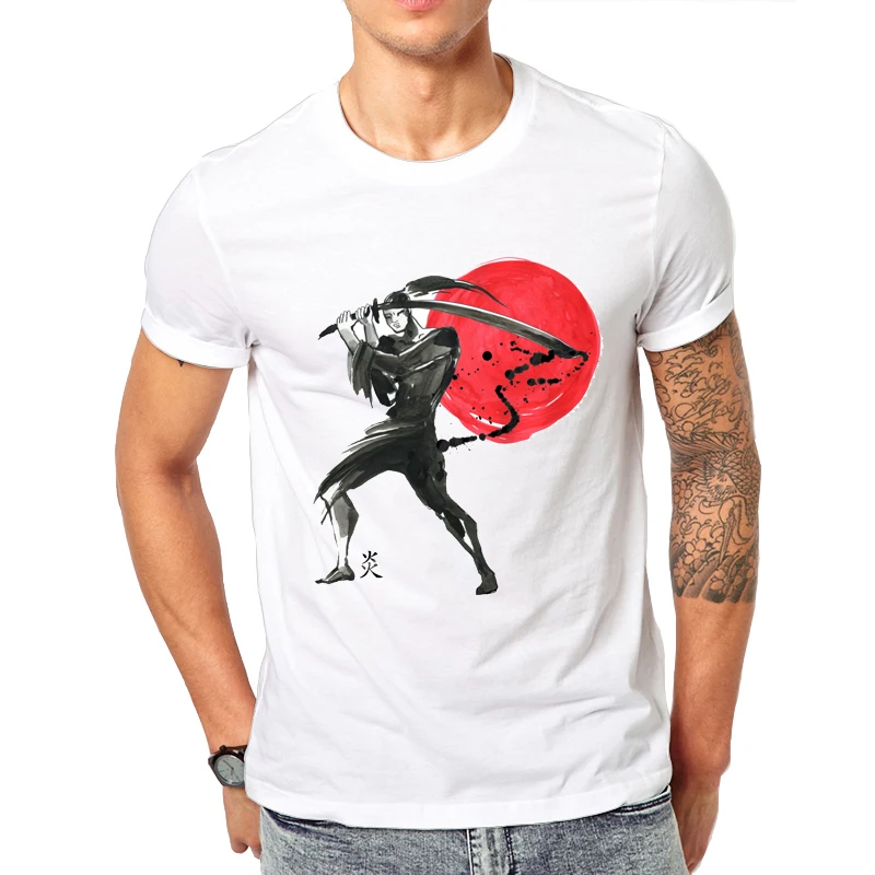 

2022 Summer Fashion Japan Samurai Printed Casual T-Shirt Short Sleeve Popular Ink Design T Shirt Hipster Cool Tops