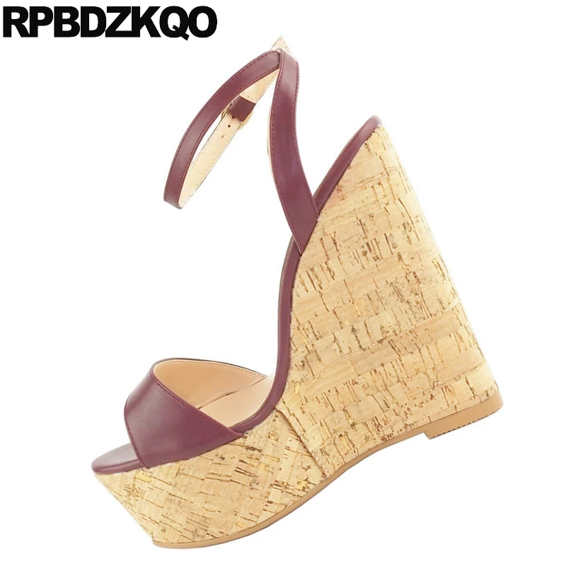 насосы обувь большой размер высокий каблук пробка сексуальный Crossdressed Бургундия