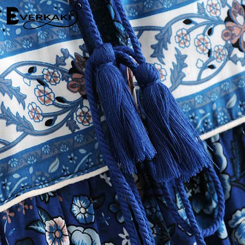 Everkaki Gypsy длинное женское платье с кисточками в стиле бохо длинным рукавом круглым