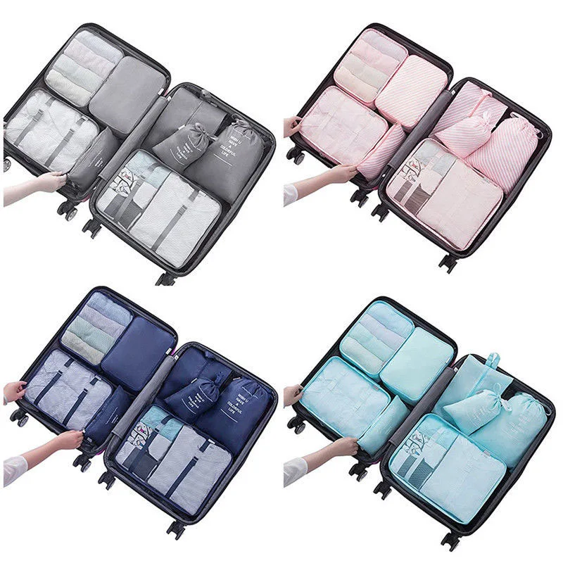 8 шт. сумка для хранения в путешествии набор чемоданов багажа органайзер макияжа