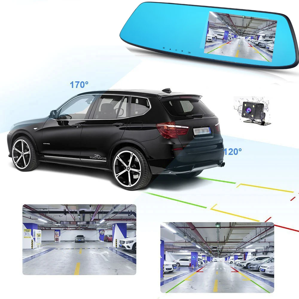 Новый Автомобильный видеорегистратор 4 3 дюймовый сенсорный экран Двойная Линза
