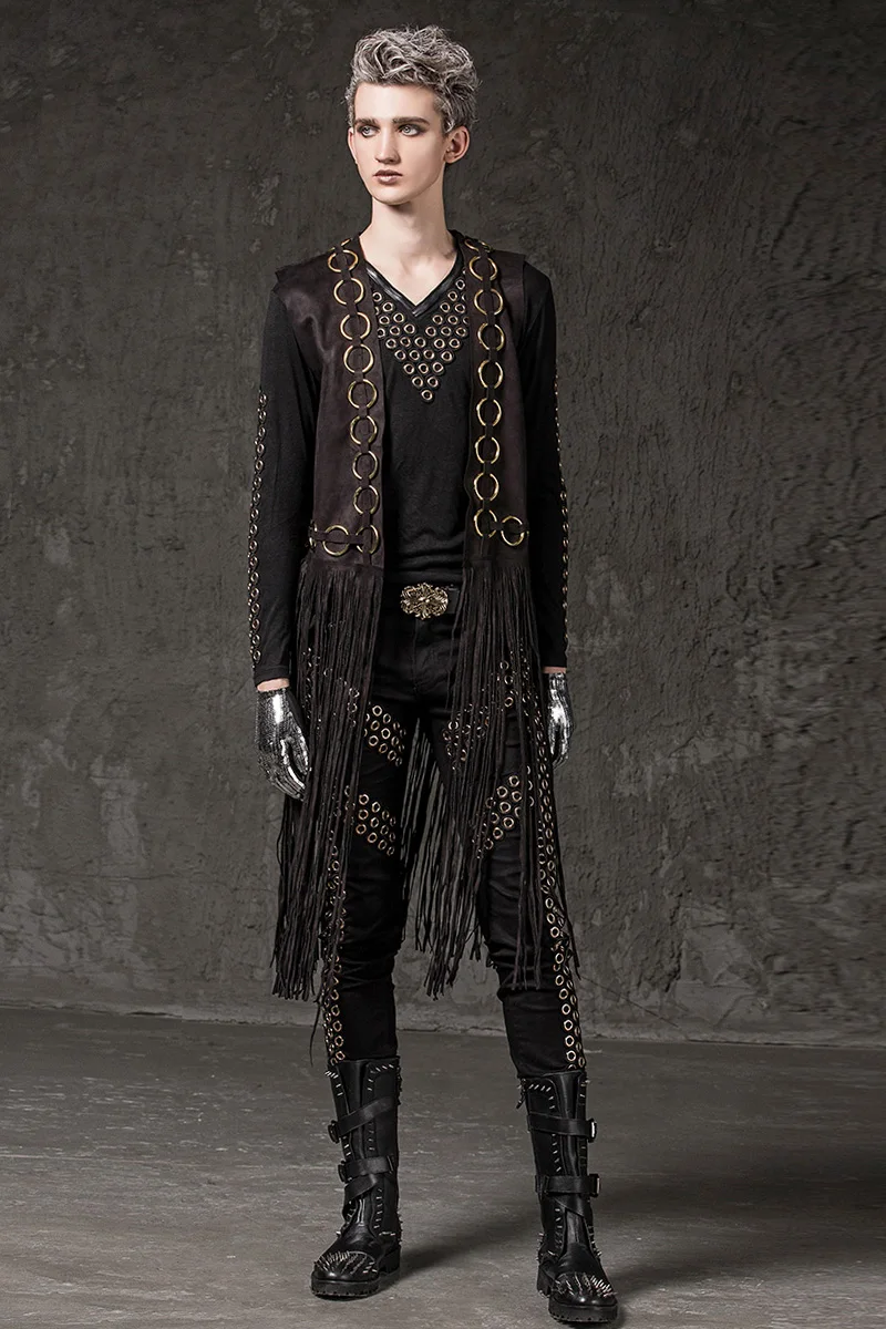 Японский Харадзюку хип-хоп кисточкой панк без рукавов Длинный кардиган жилет