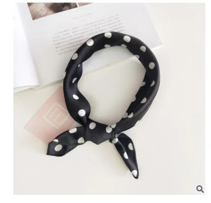 retro vintage white spots black silk rayon square scarves scarf necktie kerchief hairband headscarves hair jewelry for women |