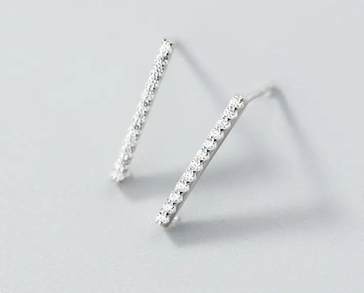 1 пара 100% реального. 925 стерлингового серебра Fine Jewelry Lucky прямо бар геометрические