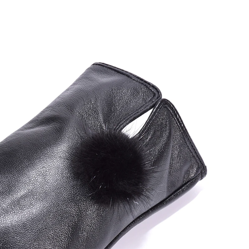 Женские перчатки из натуральной кожи тонкие весна осень варежки меховые женские