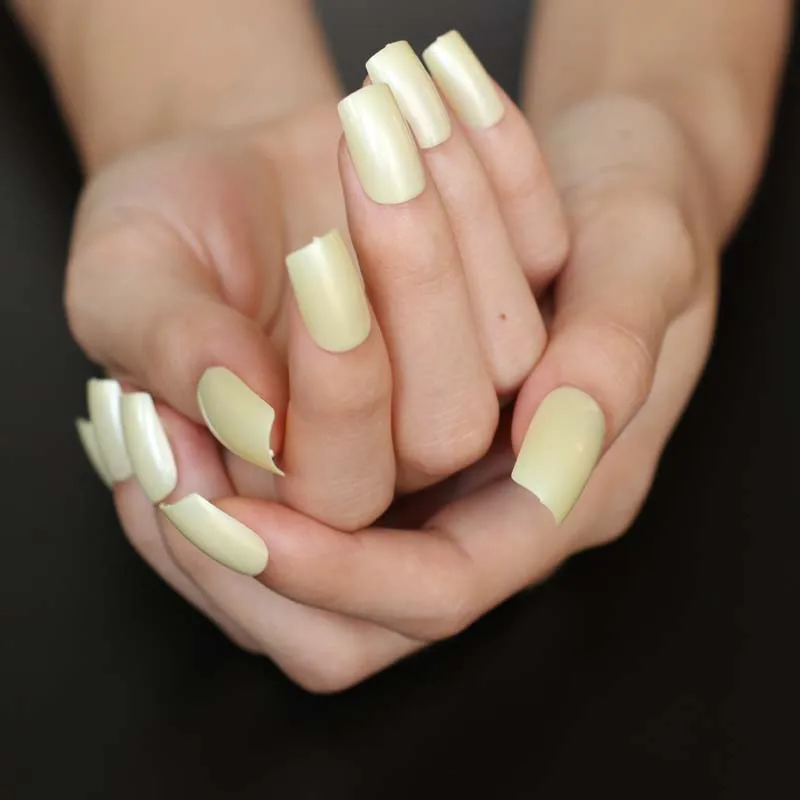 24pcs Hot sell fashion Long section Square head candy false nails decoration Pearl yellow M197 | Красота и здоровье