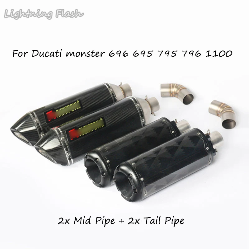 Для поездок на мотоцикле Ducati Monster 696 695 795 796 1100 Мотоцикл выхлопной левый и правый хвост выхлопной трубы+ 2x среднего звена трубы Moto побег модифицированный