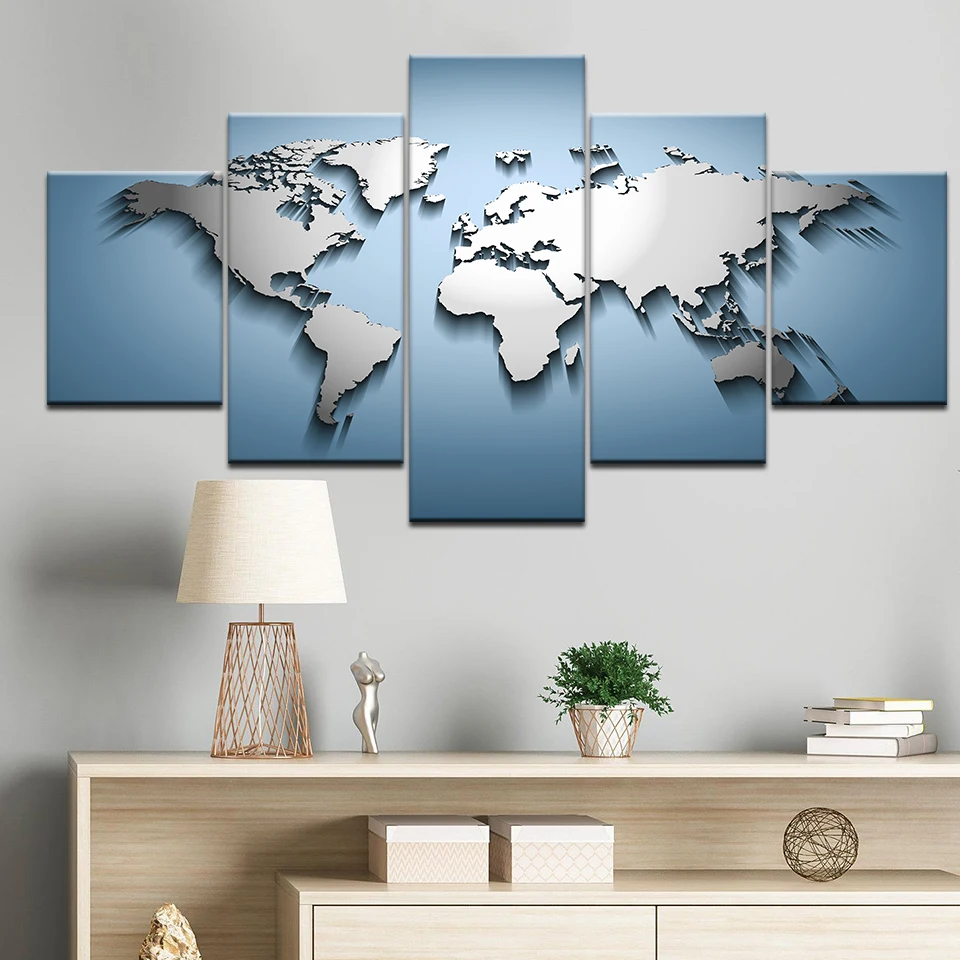 Модульные картины на холсте домашний декор 5 шт. с картой мира HD принты модный