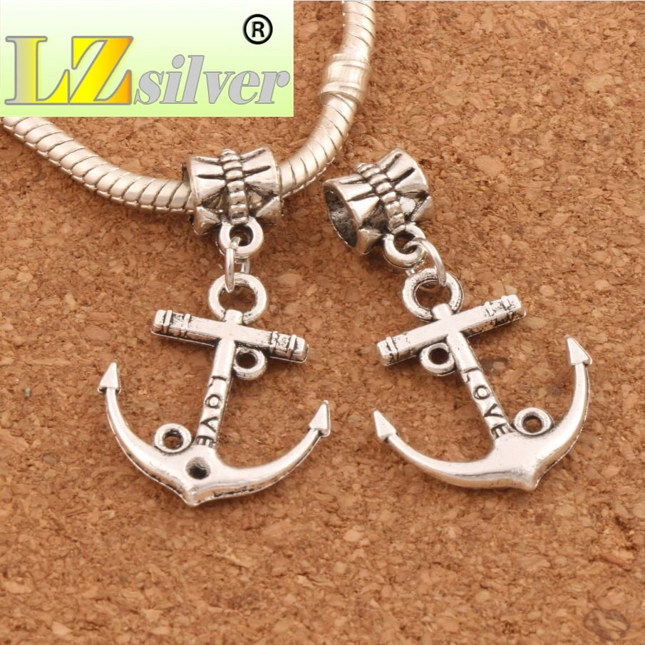 

100PCS zinc alloy Love Anchor Charm Beads Big Hole Bead Dangle Fit European Bracelets B002 19x32mm