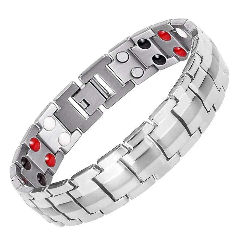 10141 Hottime Double Row Black Gun Plated Men Health Magnetic Bracelet Titanium Steel Bracelets For Man Magnet Energy Armband 10142 - Окраска металла: 10141