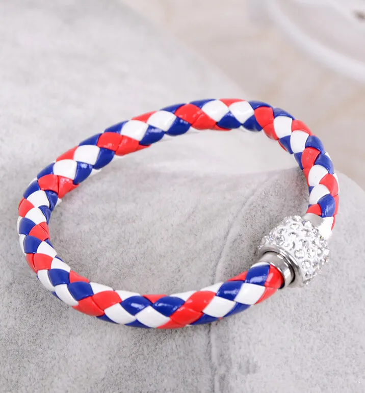 Fashion PU Leather Mix Color Weave Crystal Magnet Bracelets For Women 13 Colors To Choose Best Gift Pulseras 354 | Украшения и