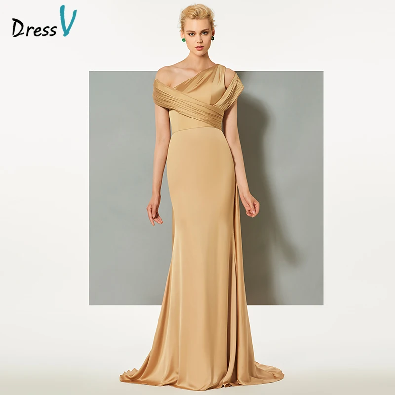 Dressv абрикосовое желтое длинное вечернее платье на одно плечо Ватто Поезд Русалка свадебное вечернее платье труба вечернее платье es