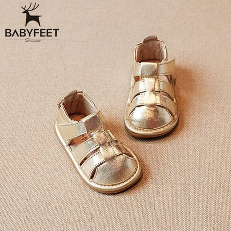 Babyfeet бренд 2018 летние пляжные сандалии дети с закрытым носком малыша мода Обувь из