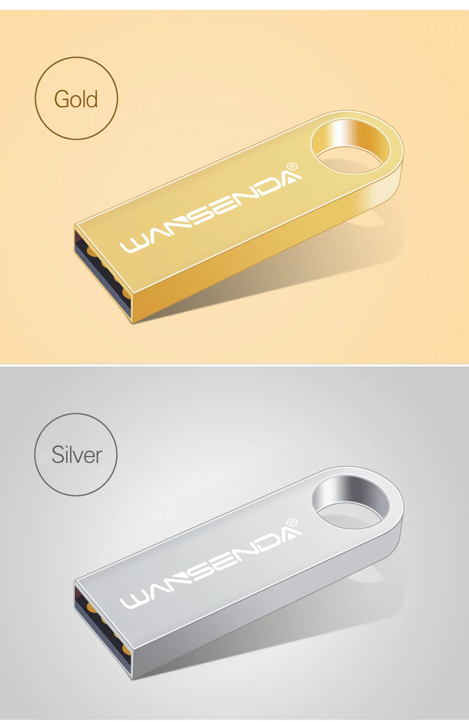 Флэш-накопитель wansenda Flash Drive, 64 ГБ, металлическая ручка, 32 ГБ, 16 ГБ, 8 ГБ, 4 Гб, водонепроницаемая Флэшка, USB 2,0, карта памяти, флэш-диск