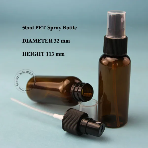 Оптовая продажа 100 шт./лот 50 мл Янтарный ПЭТ парфюмерный распылитель